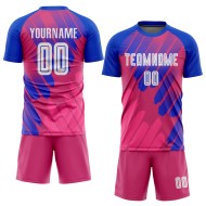 Maillot de football personnalisé à sublimation rose, blanc et bleu roi