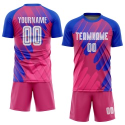 Maillot de football personnalisé à sublimation rose, blanc et bleu roi Maillot de football personnalisé à sublimation rose, blanc et bleu roi