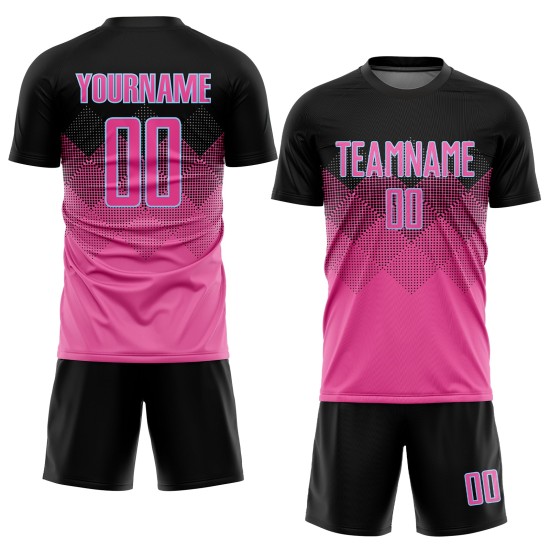 Custom Pink Black-LIght Blue Gradient Square Shape Sublimation Soccer Uniform Jersey Custom Pink Black-LIght Blue Gradient Square Shape Sublimation Soccer Uniform Jersey