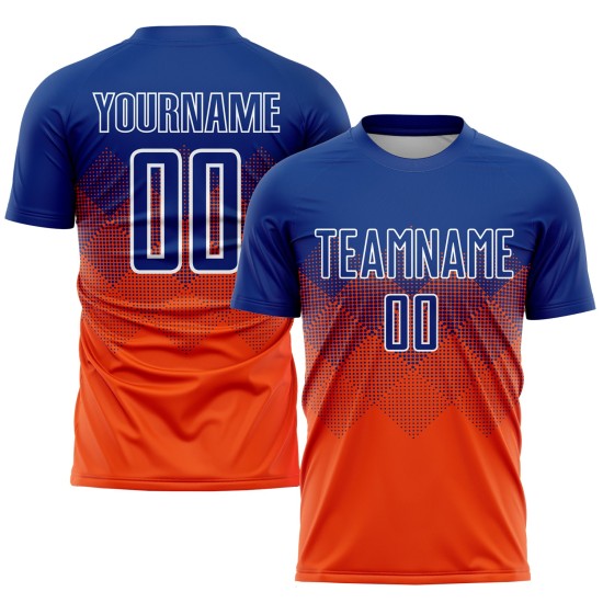 Maillot de football personnalisé orange royal-blanc par sublimation Maillot de football personnalisé orange royal-blanc par sublimation