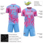 Custom Pink Light Blue-White Sublimation Soccer Uniform Jersey Custom Pink Light Blue-White Sublimation Soccer Uniform Jersey