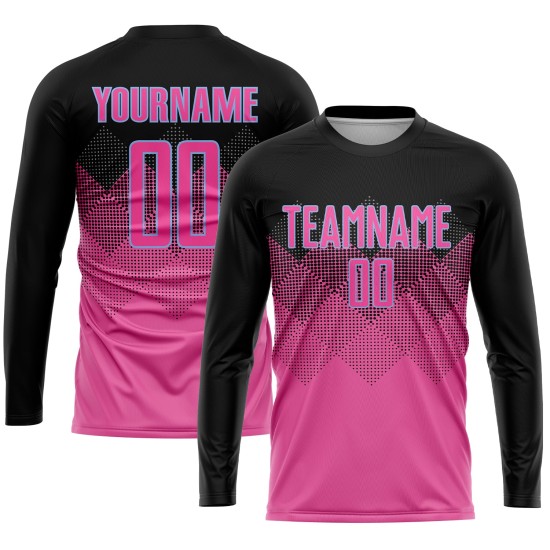 Custom Pink Black-LIght Blue Gradient Square Shape Sublimation Soccer Uniform Jersey Custom Pink Black-LIght Blue Gradient Square Shape Sublimation Soccer Uniform Jersey