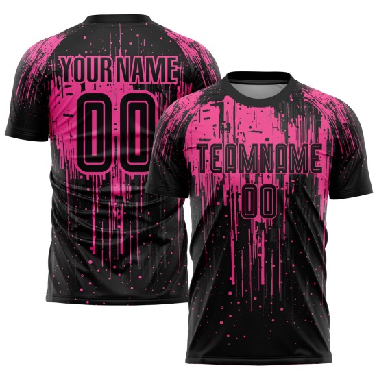Maillot de football personnalisé rose et noir par sublimation Maillot de football personnalisé rose et noir par sublimation