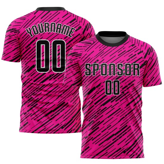 Maillot de football personnalisé rose, noir et blanc, sublimé Maillot de football personnalisé rose, noir et blanc, sublimé