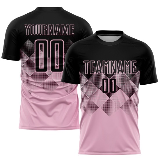 Maillot de football personnalisé rose clair noir par sublimation Maillot de football personnalisé rose clair noir par sublimation