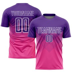 Maillot de football personnalisé rose violet-blanc par sublimation