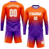 Maillot de football personnalisé à manches longues, imprimé par sublimation, orange, blanc et violet