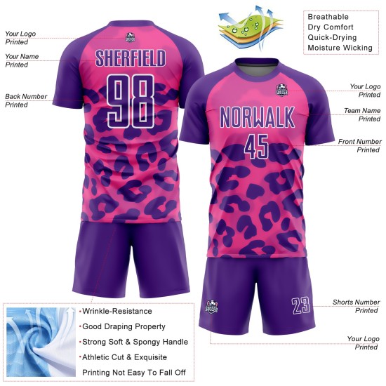 Maillot de football personnalisé à imprimé animal rose, violet et blanc, sublimé Maillot de football personnalisé à imprimé animal rose, violet et blanc, sublimé