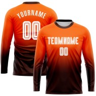 Maillot de football personnalisé à manches longues, imprimé par sublimation, orange, blanc et marron, à la mode