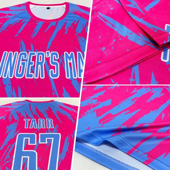 Custom Pink Light Blue-White Sublimation Soccer Uniform Jersey Custom Pink Light Blue-White Sublimation Soccer Uniform Jersey