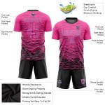 Maillot de football personnalisé rose, noir et bleu clair, sublimé Maillot de football personnalisé rose, noir et bleu clair, sublimé