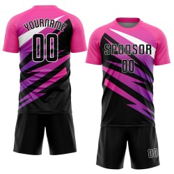 Maillot de football personnalisé rose, noir et blanc, sublimé Maillot de football personnalisé rose, noir et blanc, sublimé