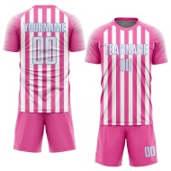 Maillot de football personnalisé à sublimation rose, blanc et bleu clair