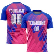 Maillot de football personnalisé à sublimation rose, blanc et bleu roi