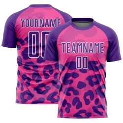 Maillot de football personnalisé à imprimé animal rose, violet et blanc, sublimé