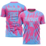 Custom Pink Light Blue-White Sublimation Soccer Uniform Jersey Custom Pink Light Blue-White Sublimation Soccer Uniform Jersey