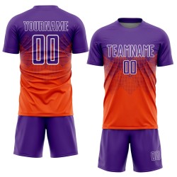 Maillot de football personnalisé orange violet-blanc par sublimation