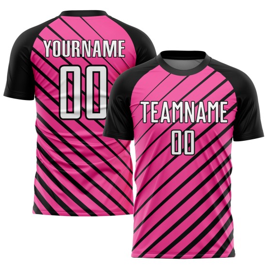Maillot de football personnalisé rose, blanc et noir, sublimé Maillot de football personnalisé rose, blanc et noir, sublimé